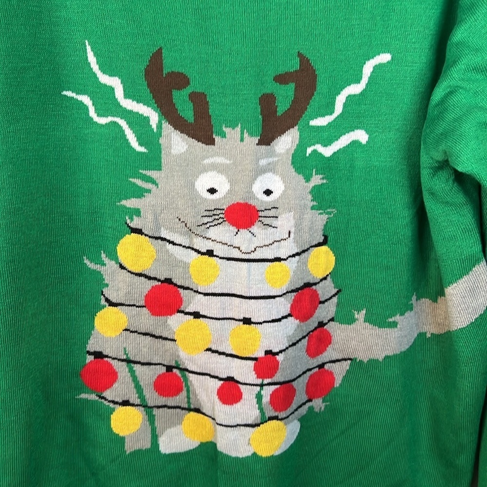 Tipsy Elves Electrocuted Cat Christmas Holiday Ugly Sweater Size XL - Picture 7 of 10